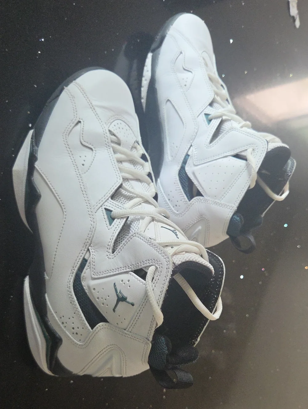 Jordan White and Teal High-Top Basketball Sneakers